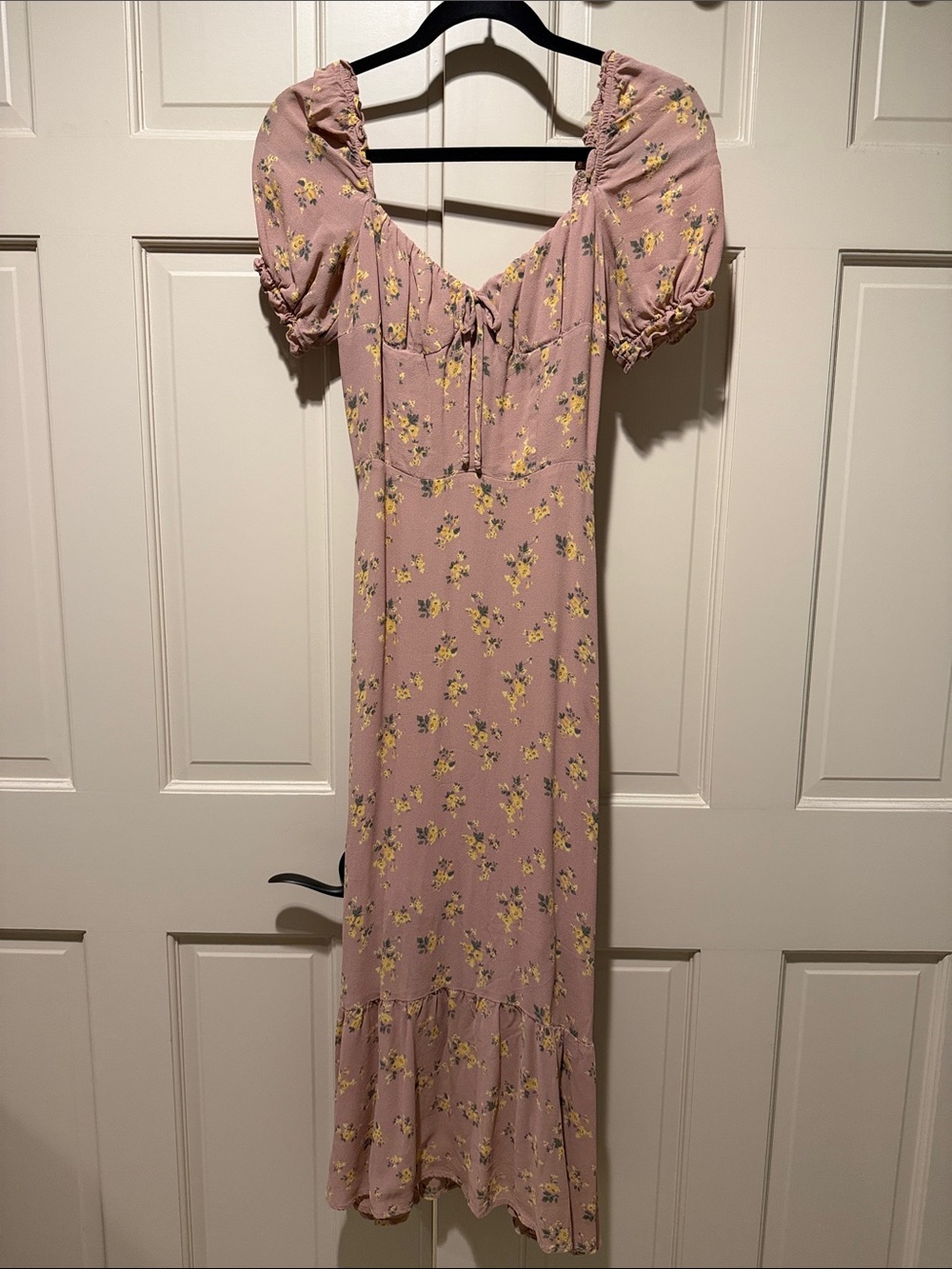 Reformation Mauve Pink Floral Puff-Sleeve Midi Dress - size 2